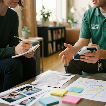Researcher conducting a contextual inquiry interview