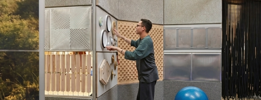 Active Zone showing sound wall, texture wall, spinning wall, rolling pins, and pin wall
